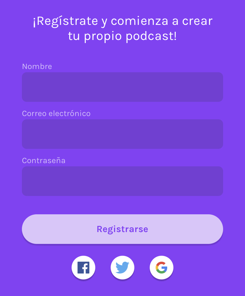 Captura de pantalla de la pàgina web de registre a anchor.fm