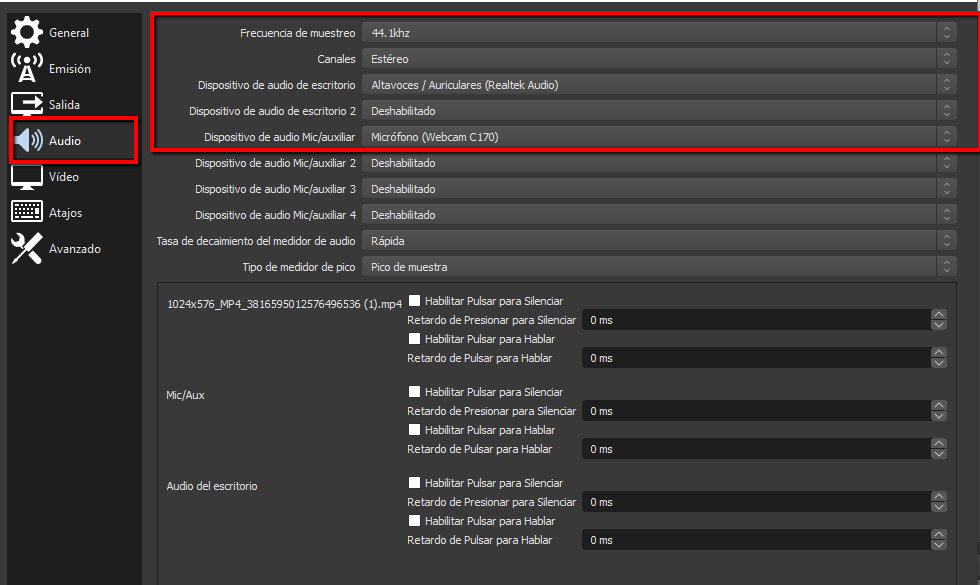 Configuració d'audio