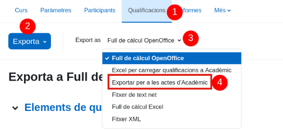 Menú Exportar